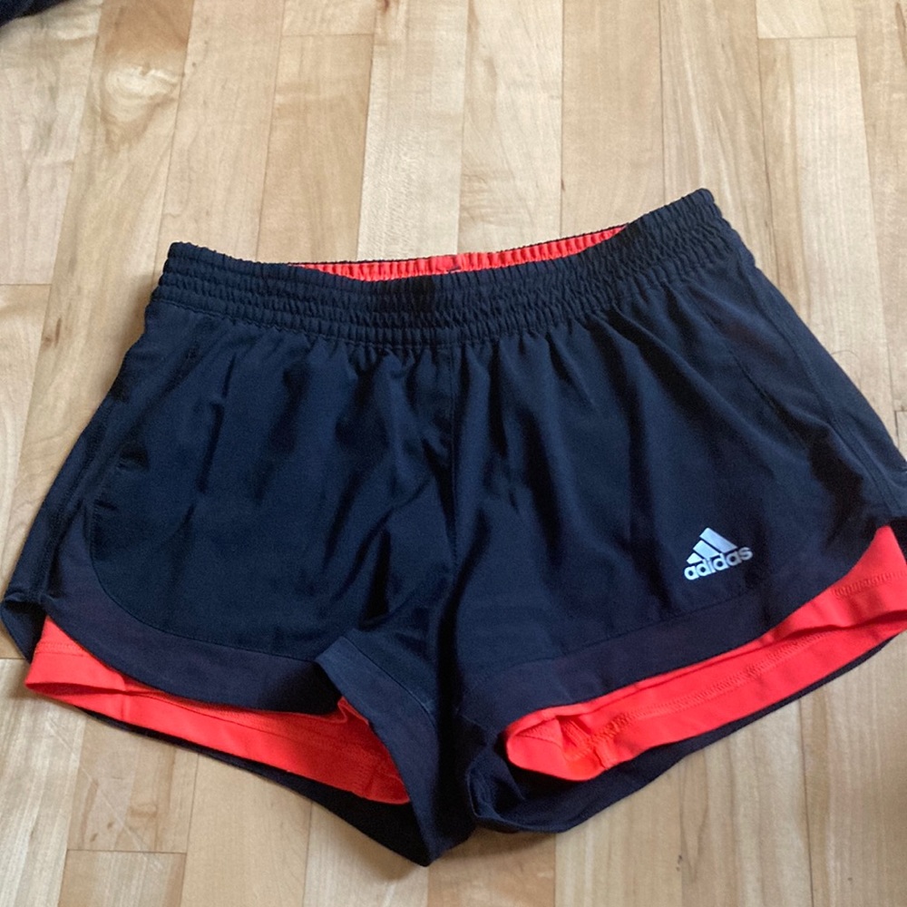 Adidas Black and Orange Athletic Shorts Lightweight Elastic Waistband